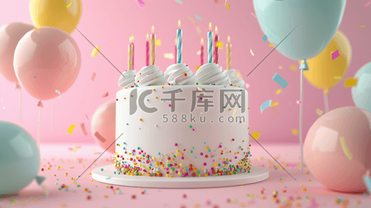 粉蓝色生日蛋糕气球彩带惊喜的插画3