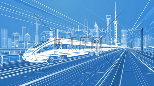 蓝色科技交通高铁进站的插画7