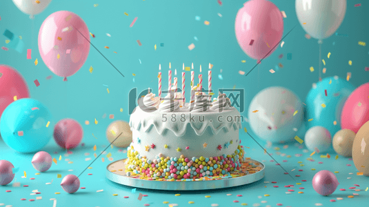 彩带礼花碎纸插画图片_粉蓝色生日蛋糕气球彩带惊喜的插画19