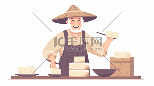 厨房白色插画图片_白色简约手绘厨师烹饪美食的插画1