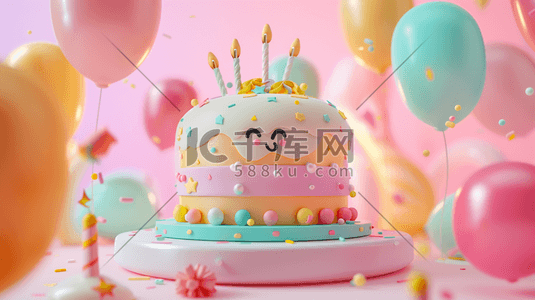 粉蓝色生日蛋糕气球彩带惊喜的插画20
