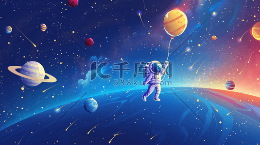 盾牌围绕小盾牌插画图片_深色宇航员星球行星太空运行的插画7