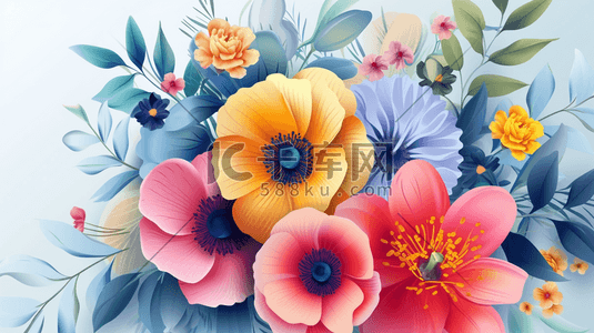 彩色手绘绘画花朵插画图片_彩色手绘绘画花朵花束纹理的插画1