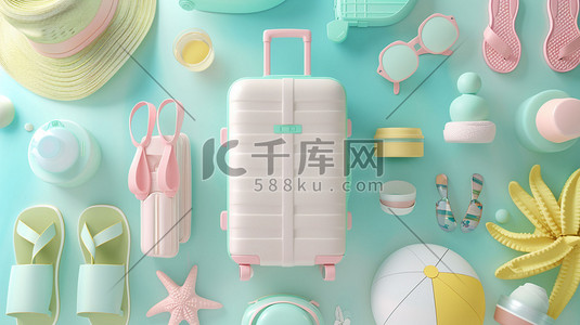 防震物品插画图片_旅行物品立体合成创意插画