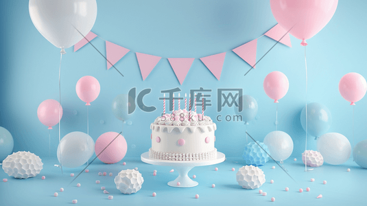 粉蓝色生日蛋糕气球彩带惊喜的插画16