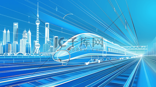 蓝色科技交通高铁进站的插画12