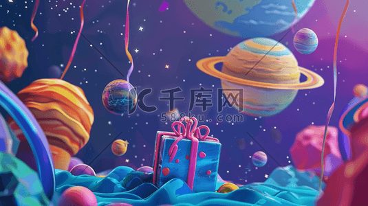 渐变圆形插画图片_彩色手绘卡通宇宙飞船行星的插画6