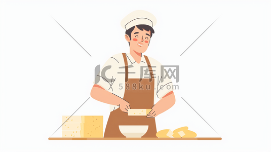 厨房白色插画图片_白色简约手绘厨师烹饪美食的插画3