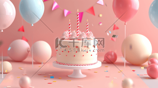 粉蓝色生日蛋糕气球彩带惊喜的插画21