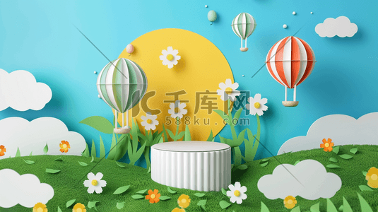 彩色扁平化简约清新热气球风景的插画12
