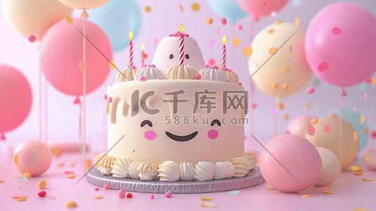 粉蓝色生日蛋糕气球彩带惊喜的插画27