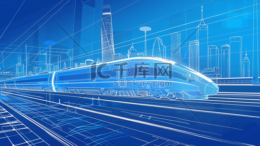蓝色简约建筑插画图片_蓝色科技交通高铁进站的插画8