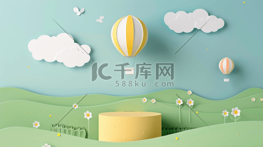 平面热气球插画图片_彩色扁平化简约清新热气球风景的插画5