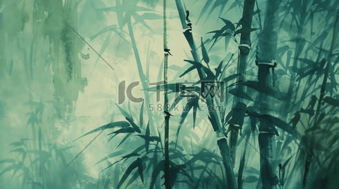 绿色手绘绘画竹林竹子的插画6