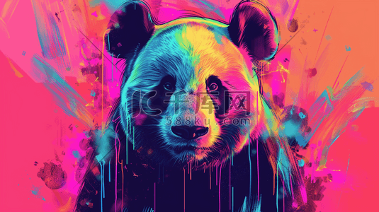 渐变色彩插画图片_彩色绘画颜料色彩熊猫的插画15