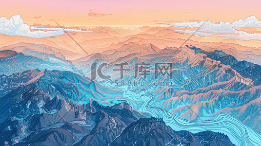 彩色纹理艺术风格绘画山水的插画4