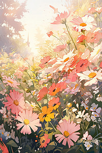春天温暖的阳光水彩花朵插图
