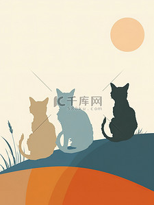 猫咪可爱的剪影艺术插画