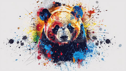 颜料倒出插画图片_彩色绘画颜料色彩熊猫的插画14