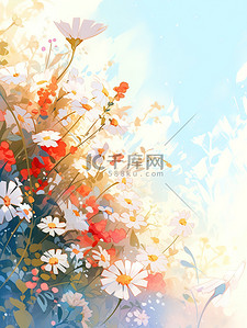 春天温暖的阳光水彩花朵插画图片