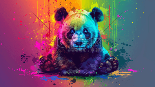 颜色五彩插画图片_彩色绘画颜料色彩熊猫的插画5