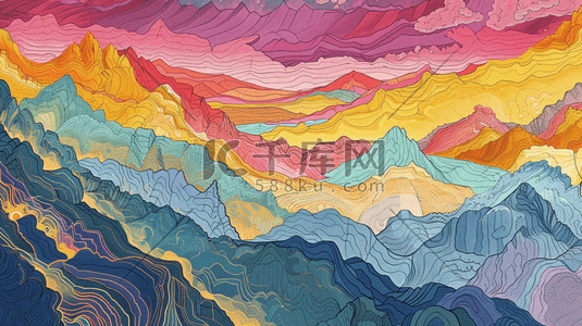 彩色纹理艺术风格绘画山水的插画3