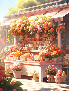 可爱的彩色花店鲜花图片