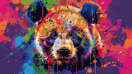 渐变色彩插画图片_彩色绘画颜料色彩熊猫的插画3