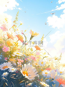 春天温暖的阳光水彩花朵插画设计