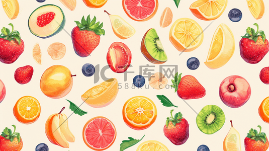 彩色缤纷水果树叶的插画4