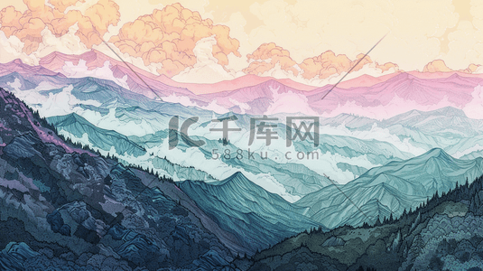 彩色纹理艺术风格绘画山水的插画11