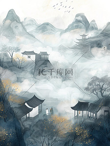 中国风禅意山水插画