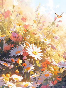 春天温暖的阳光水彩花朵图片