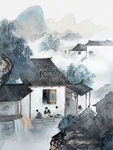 中国风禅意山水插画