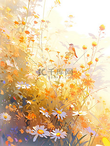 春天温暖的阳光水彩花朵插画