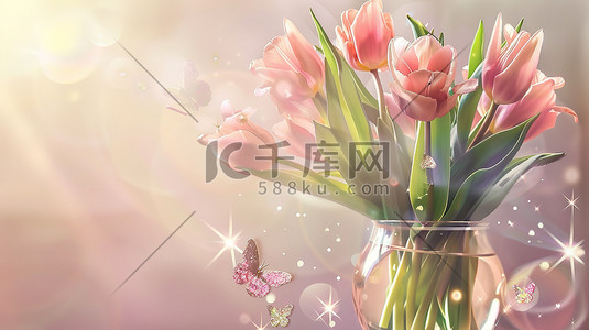 插花插画图片_盛开的郁金香花朵插花原创插画