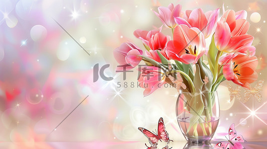 盛开的郁金香花朵插花插画图片