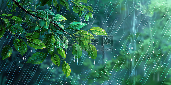 春天下雨雨季树叶插图