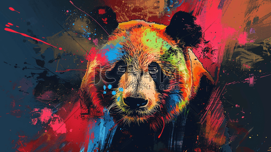 艺术熊猫插画图片_彩色绘画颜料色彩熊猫的插画7