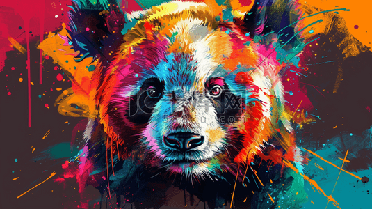 艺术熊猫插画图片_彩色绘画颜料色彩熊猫的插画12