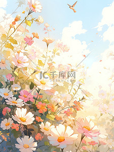 花朵摆动插画图片_春天温暖的阳光水彩花朵插图