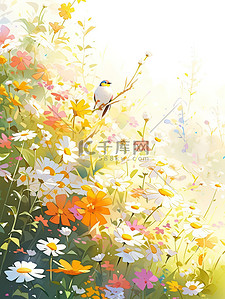 春天温暖的阳光水彩花朵原创插画