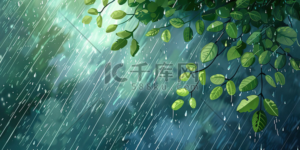 春天下雨雨季树叶图片