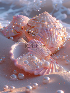 粉红色的贝壳珍珠沙滩海水矢量插画