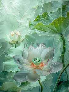 5442壁纸插画图片_半透明荷花透光壁纸插画海报