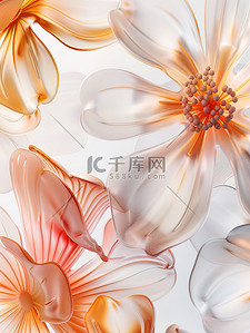 橙色纹理插画图片_磨砂玻璃透明橙色花朵插画