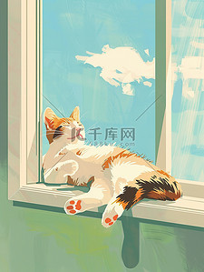 慵懒的小猫在窗台上睡觉素材