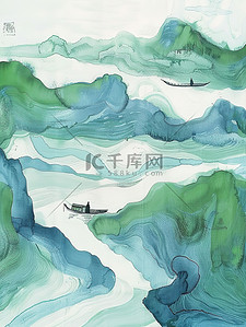 看江山如此多娇插画图片_水墨画千里江山山水画插画设计
