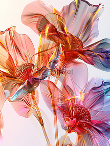磨砂玻璃透明插画图片_磨砂玻璃透明橙色花朵插画海报