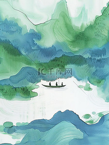 水墨画千里江山山水画插画图片